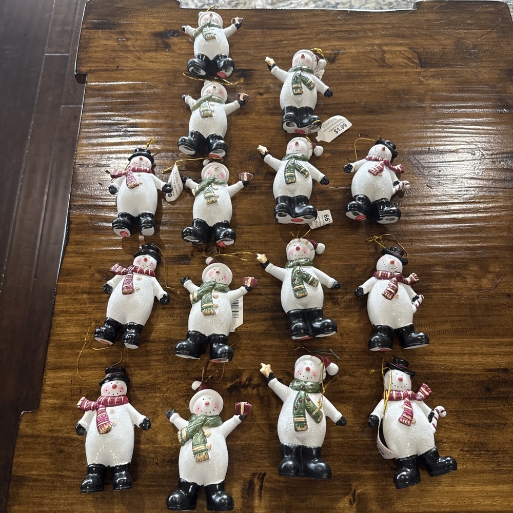 Lot Of 15 Ceramic Glitter Snowman Ornaments Kirklands